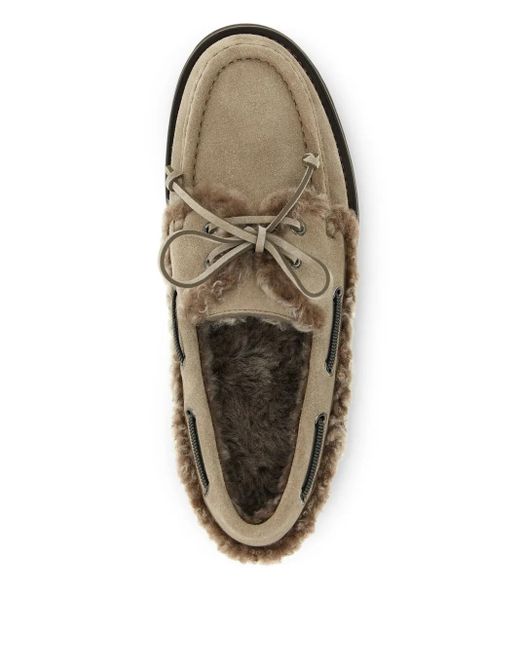 Brunello Cucinelli Brown Shearling-Trimmed Suede Loafers