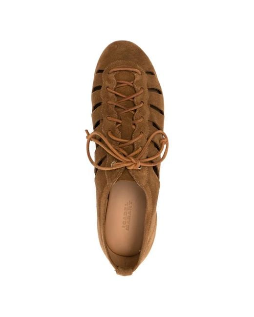 Isabel Marant Brown Leyza Laced Cut-Out Ballet Flats