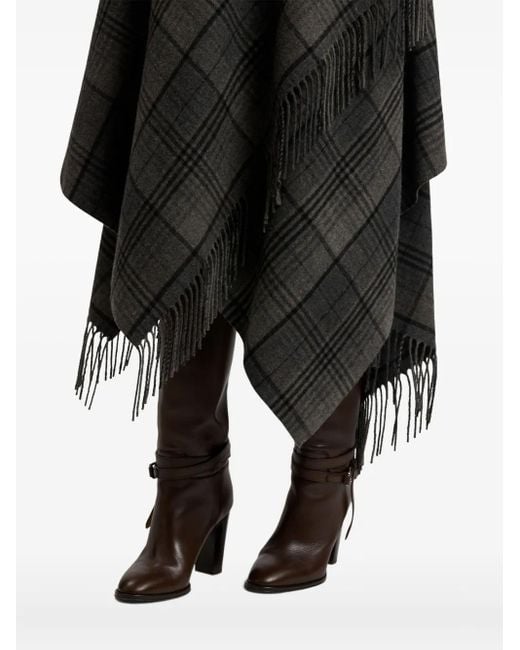 Ralph Lauren Gray Fringed Plaid Wrap Midi Skirt