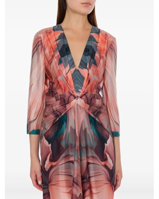Alberta Ferretti Zijden Jurk Met Bloemenprint in het Red