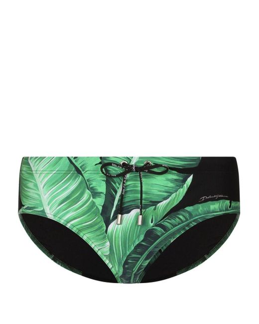 Dolce & Gabbana Green Banana Leaf-print Swim Trunks for men