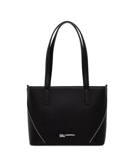 Karl Lagerfeld Black Logo-Plaque Zip-Detail Tote Bag