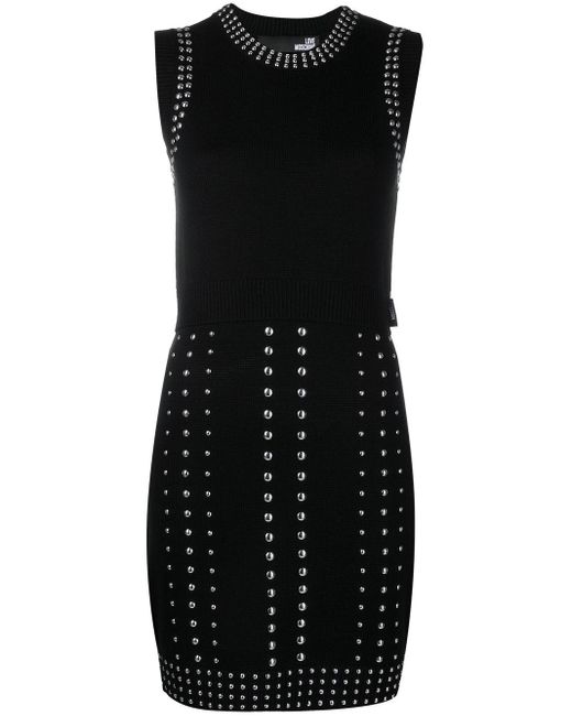Love Moschino Black Knitted Dress With Silver-stud Detail