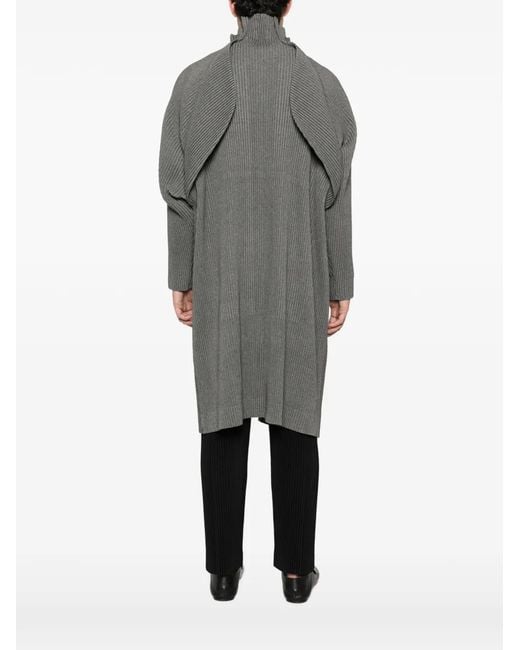 Homme Plissé Issey Miyake Gray Pleated Funnel-Neck Coat for men