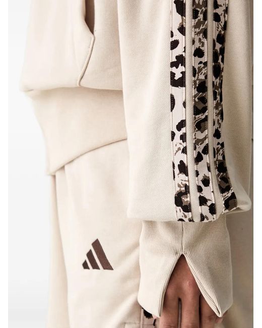 Adidas Natural Seasonal Essentials Animal-Print 3-Stripes Full-Zip Hooded Track Top