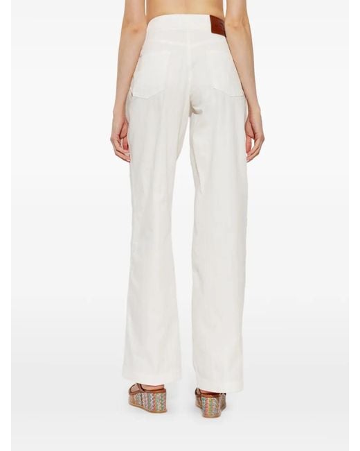 Etro White Herringbone-Weave Logo-Patch Jeans