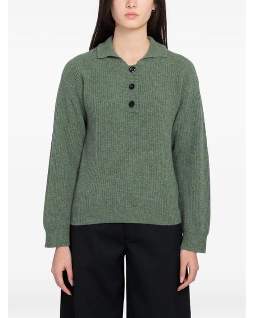 Margaret Howell Green Mhl.3 Ribbed-Knit Polo Shirt
