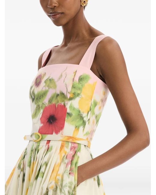 Oscar de la Renta White Dominican Mixed-Floral Cotton Poplin Dress