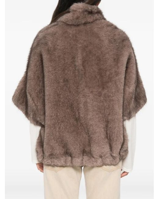 VALENTINI 1972 Brown Faux-Fur Funnel-Neck Coat