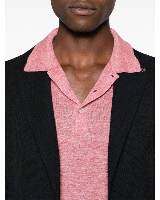 Barba Napoli Pink Mélange Linen Polo Shirt for men