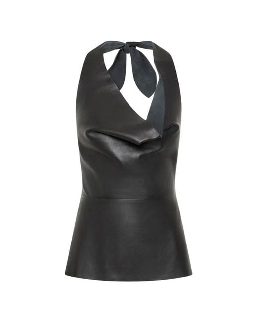 St. Agni Black Asymmetric Draped Leather Top