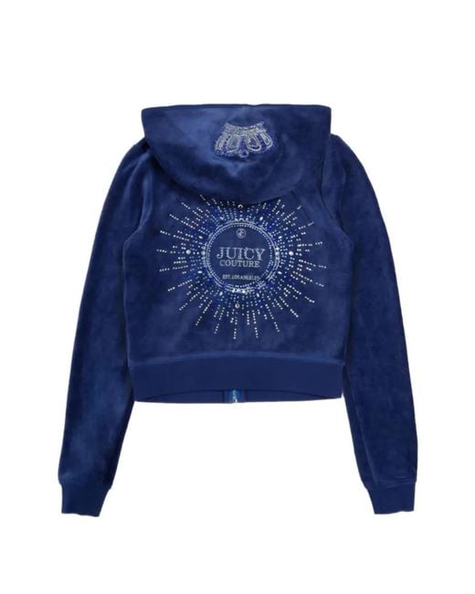 Juicy Couture Blue Rhinestone-Embellished Velour Hoodie