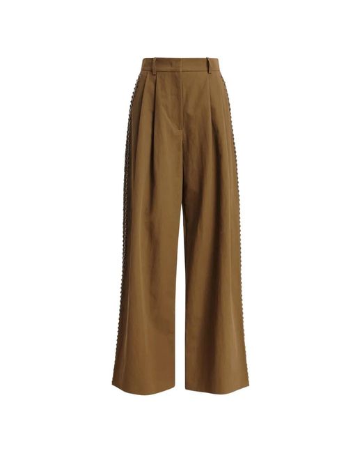 Essentiel Antwerp Natural Stud-Embellished Pleated Palazzo Pants