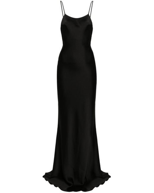 ANDAMANE Black Round-neck Satin Maxi Dress