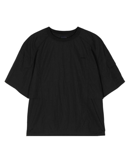 Juun.J Black Logo-embroidered Panelled T-shirt for men