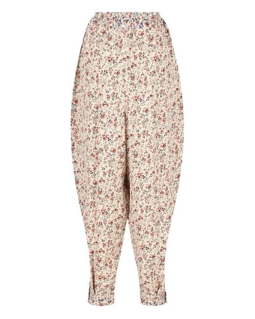 Loro Piana Natural Emon Floral-Print Pleated Trousers