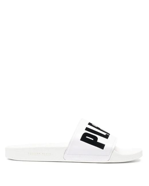 Philipp Plein White Logo-Print Slides for men