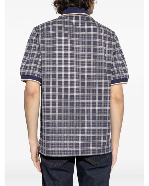 Burberry Blue Check Cotton Blend Polo Shirt for men