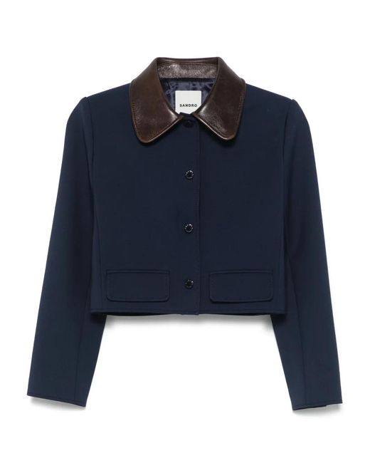 Sandro Blue Contrasting-Collar Jacket