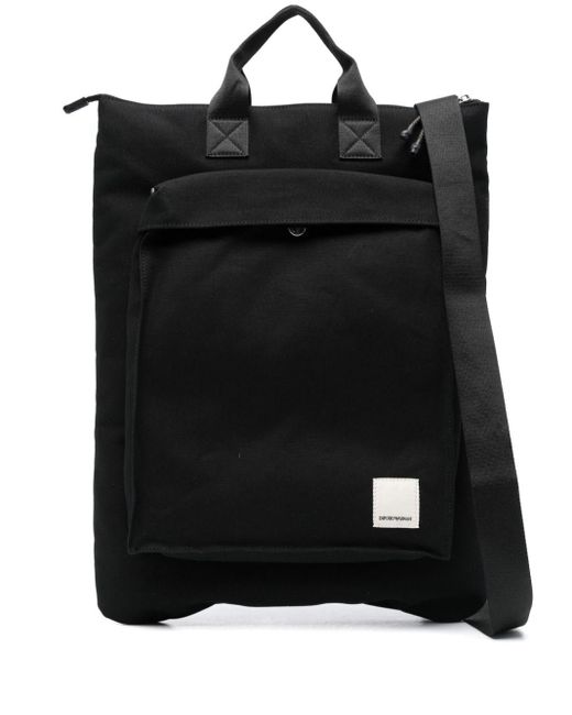 Emporio Armani Black Logo-patch Canvas Tote Bag for men