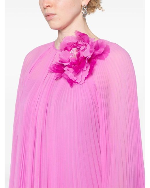 Max Mara Pink Pleated Chiffon Maxi Dress