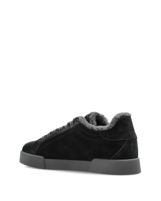 Dolce & Gabbana Black Logo-Detail Suede Trainers