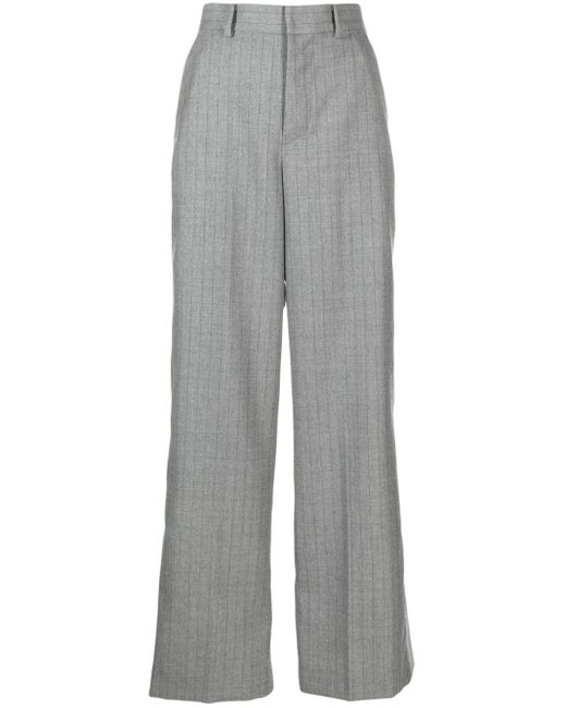 Sacai Gray Pinstriped Wide-leg Wool Trousers
