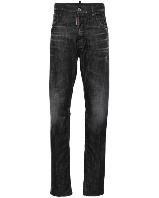 DSquared² Black 642 Distressed Straight-Leg Jeans