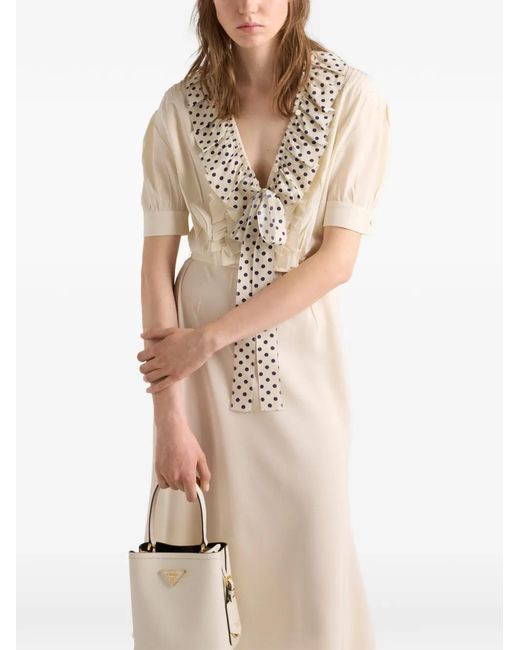 Prada White Embroidered Marocain Dress