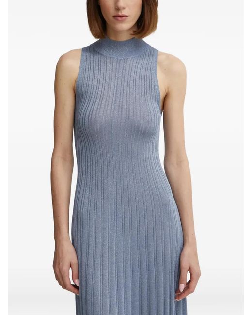IVY & OAK Blue Flora Ribbed High-Neck Maxi Dress
