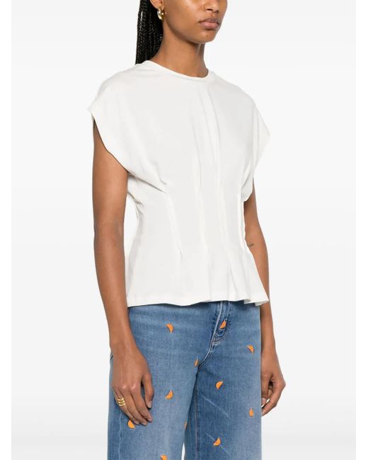 Maje White Pintuck-Detail T-Shirt