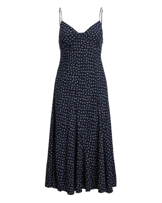 Abito Midi Con Stampa Floreale di Polo Ralph Lauren in Blue