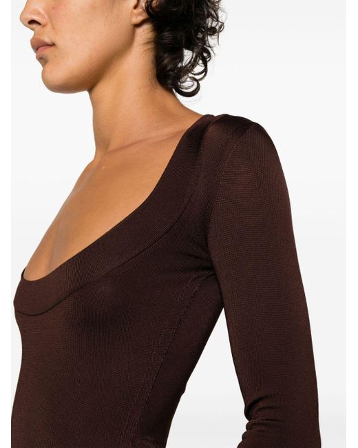 Saint Laurent Brown Square-neck Knitted Dress