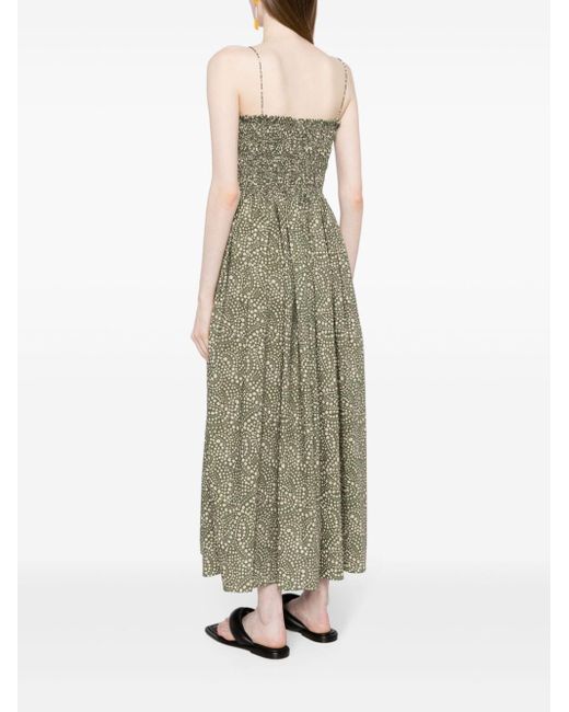 Matteau Green Floral-print Smocked Midi Dress