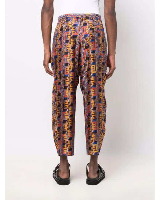 Balmain Blue Graphic-Print Cropped Trousers for men