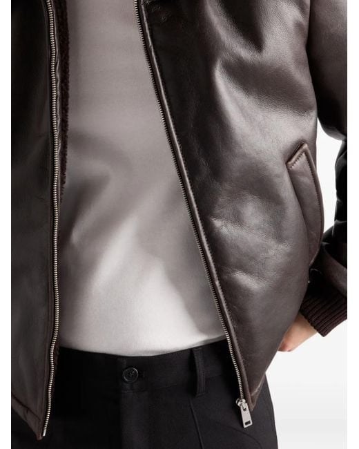 Prada Lederjacke Mit Shearling-Kragen in Black für Herren