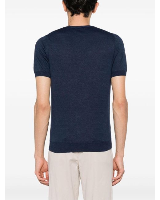 Tagliatore Blue Fine-knit Linen Cotton T-shirt for men