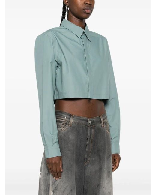 Rick Owens Blue Long-Sleeve Cropped Shirt