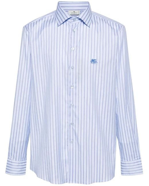 Etro Blue Pegaso Motif-Embroidered Cotton Shirt for men