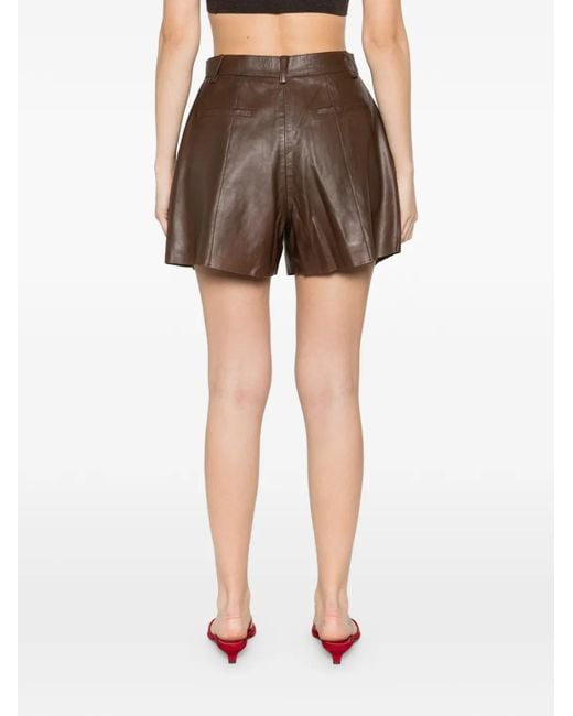 P.A.R.O.S.H. Brown Pleated Leather Shorts