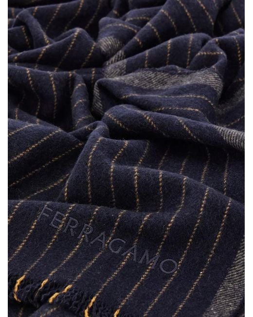 Ferragamo Blue Striped-Pattern Scarf for men