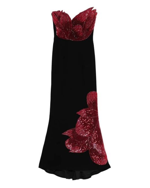 AAVVA スパンコールトリム ストラップレス ドレス Red