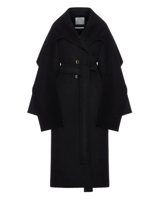 Sportmax ショールカラー ベルテッド コート Black