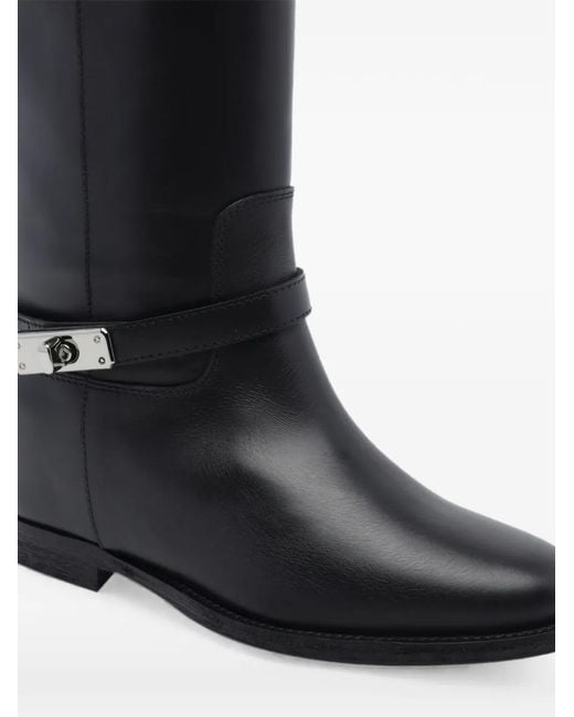 Via Roma 15 Black Padlock Leather Boots