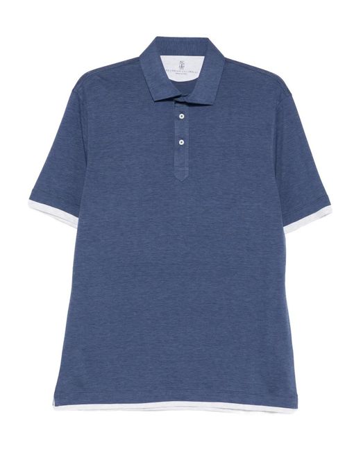 Brunello Cucinelli Blue Silk And Cotton Polo Shirt for men