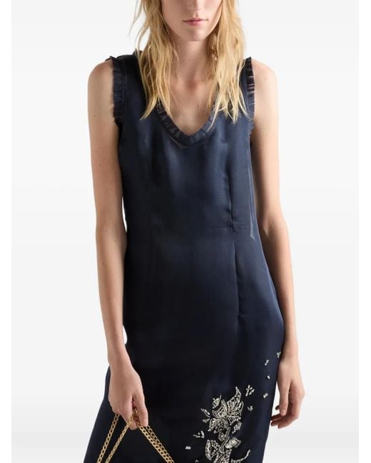Prada Zijden Midi-Jurk in het Blue