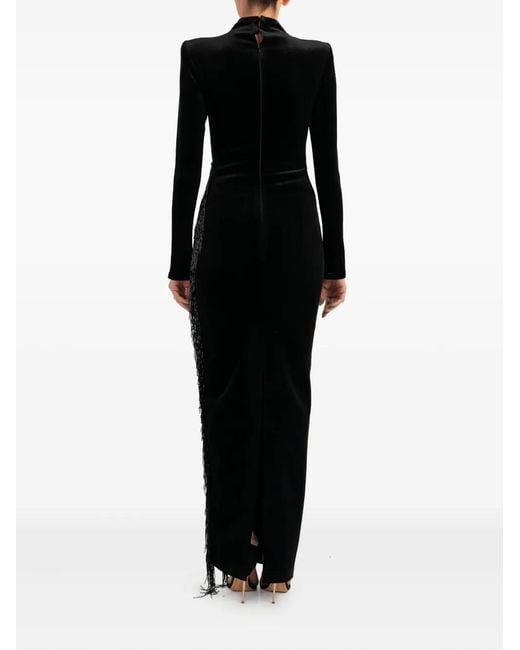 Ana Radu Black Fringe-Detailed Side-Slit Maxi Dress