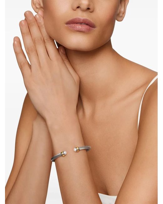 David Yurman White 14Kt And Sterling Classic Cable Pearl Bracelet (5Mm)