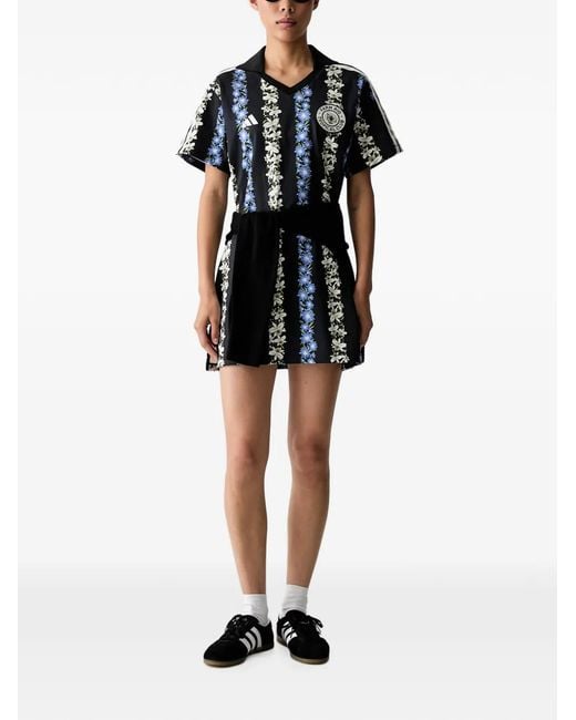 Adidas Black Mini Floral-Print 3-Stripes Dress