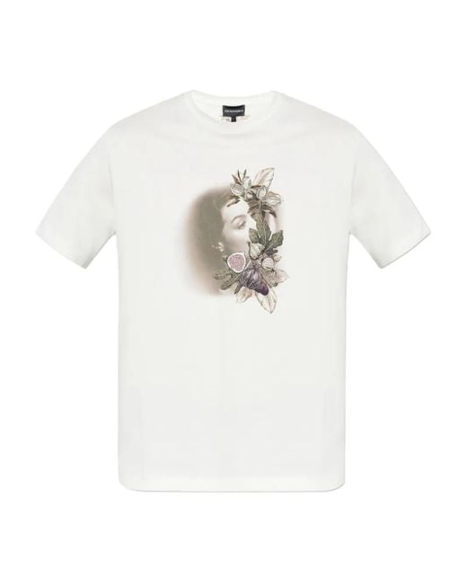 Emporio Armani White Floral-Embroidered T-Shirt for men